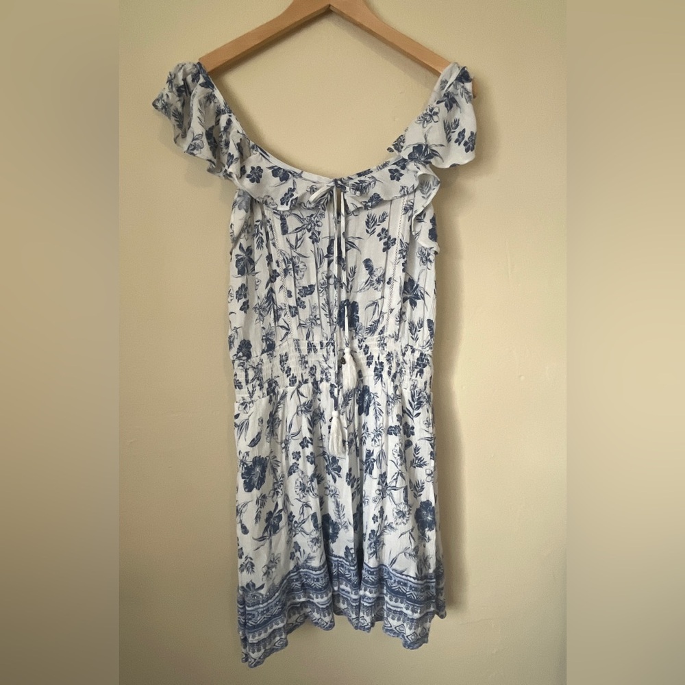 American Rag White and Blue Ruffled Off-Shoulder Sundress